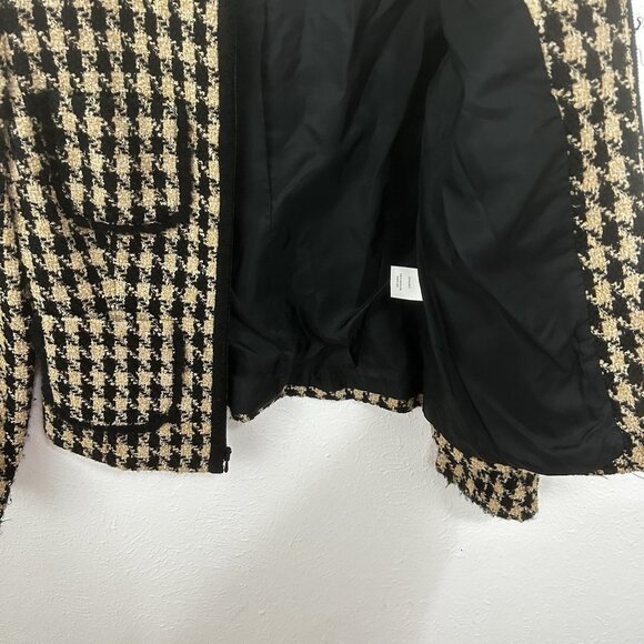 Talbots Houndstooth Tweed Blazer Skirt Set Sz 4 Wool Blend Pockets Zipper Front - Picture 6 of 12